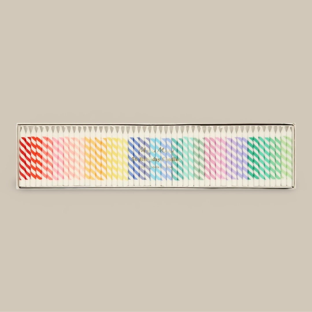 Rainbow Striped Mini Candles - Pack of 50
