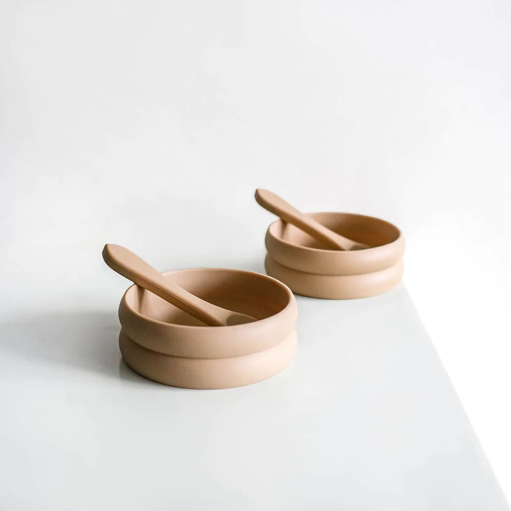 The Bubble Silicone Bowl and Spoon Set (2-pack in Nutmeg)